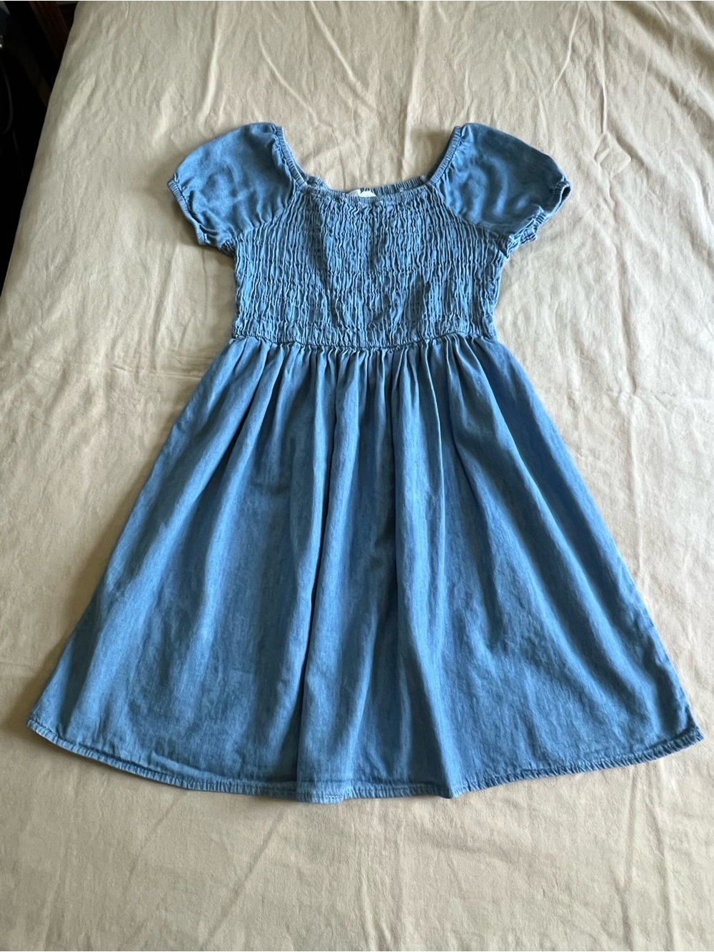 Place Blue Smocked Bodice Short Sleeve Twirl Dress